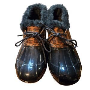 J F 5.5 Black Brown Women's  Fur Water Resistant Duck Boots Shoes 5 1/2 Girl's